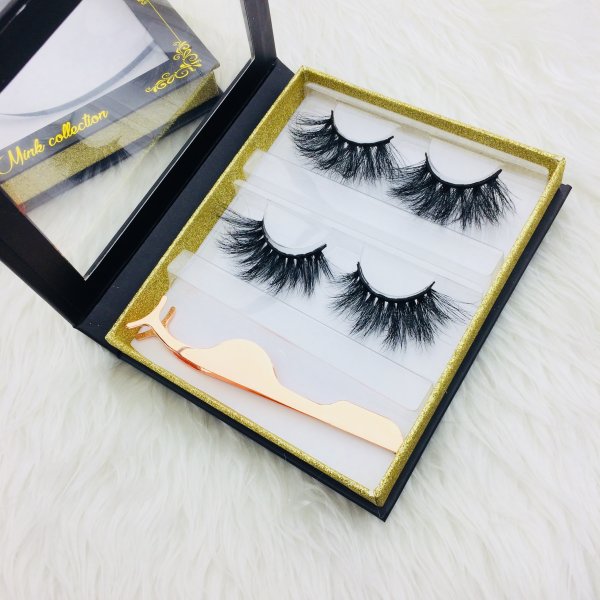 3d mink lashes 25mm custom packgaing three pair in one box glitter box 