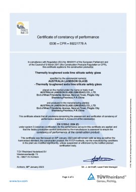 Certificate of constancy of performance  0336 – CPR – 89221778 A