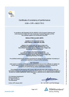 Certificate of constancy of performance 0336 – CPR – 89221778 D